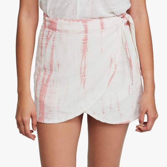 NEW Free People Ann Reed Tie-Dye Wrap Mini Skirt Pink/White Linen size 8 - Picture 5 of 14